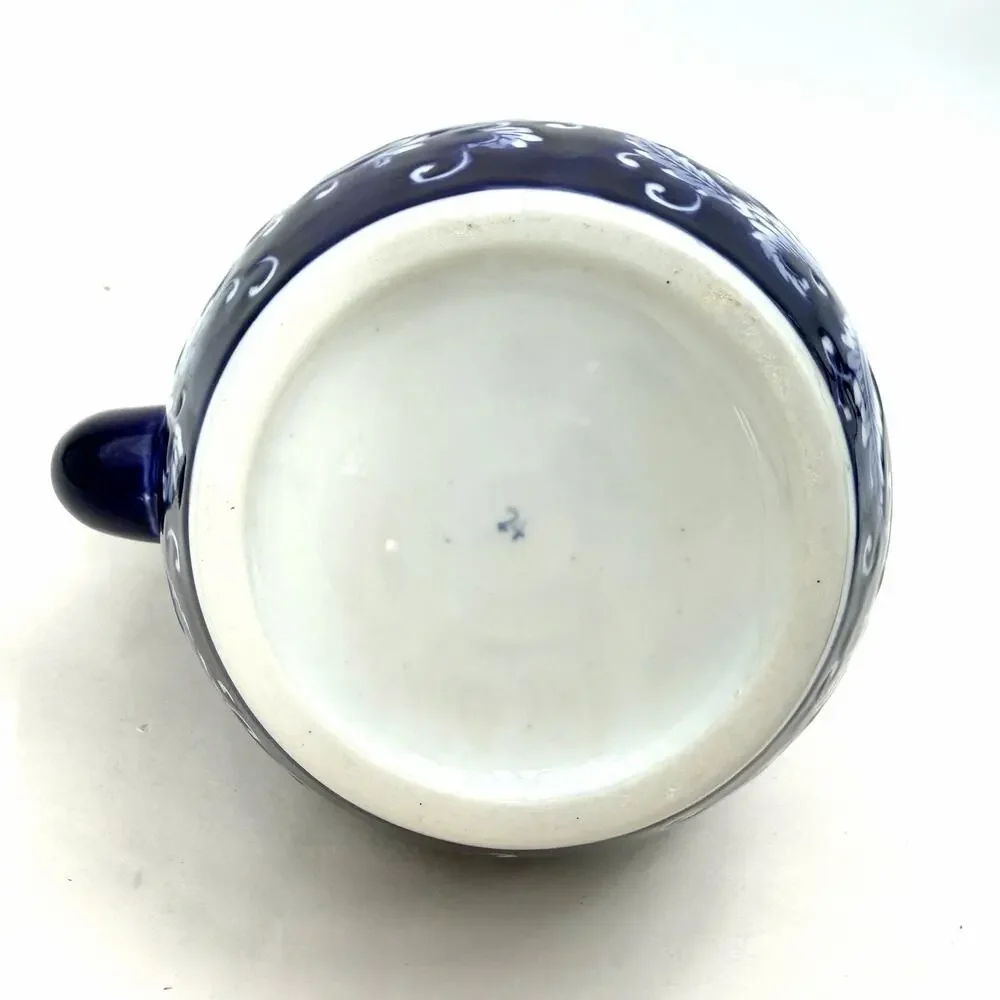 Mandarin Style Cobalt Blue White Floral Lidded Porcelain Teapot